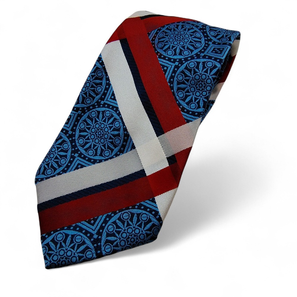 Vintage Wembley Wemlon Men's Neck Tie Blue/Red/White Geometric Medallion Print